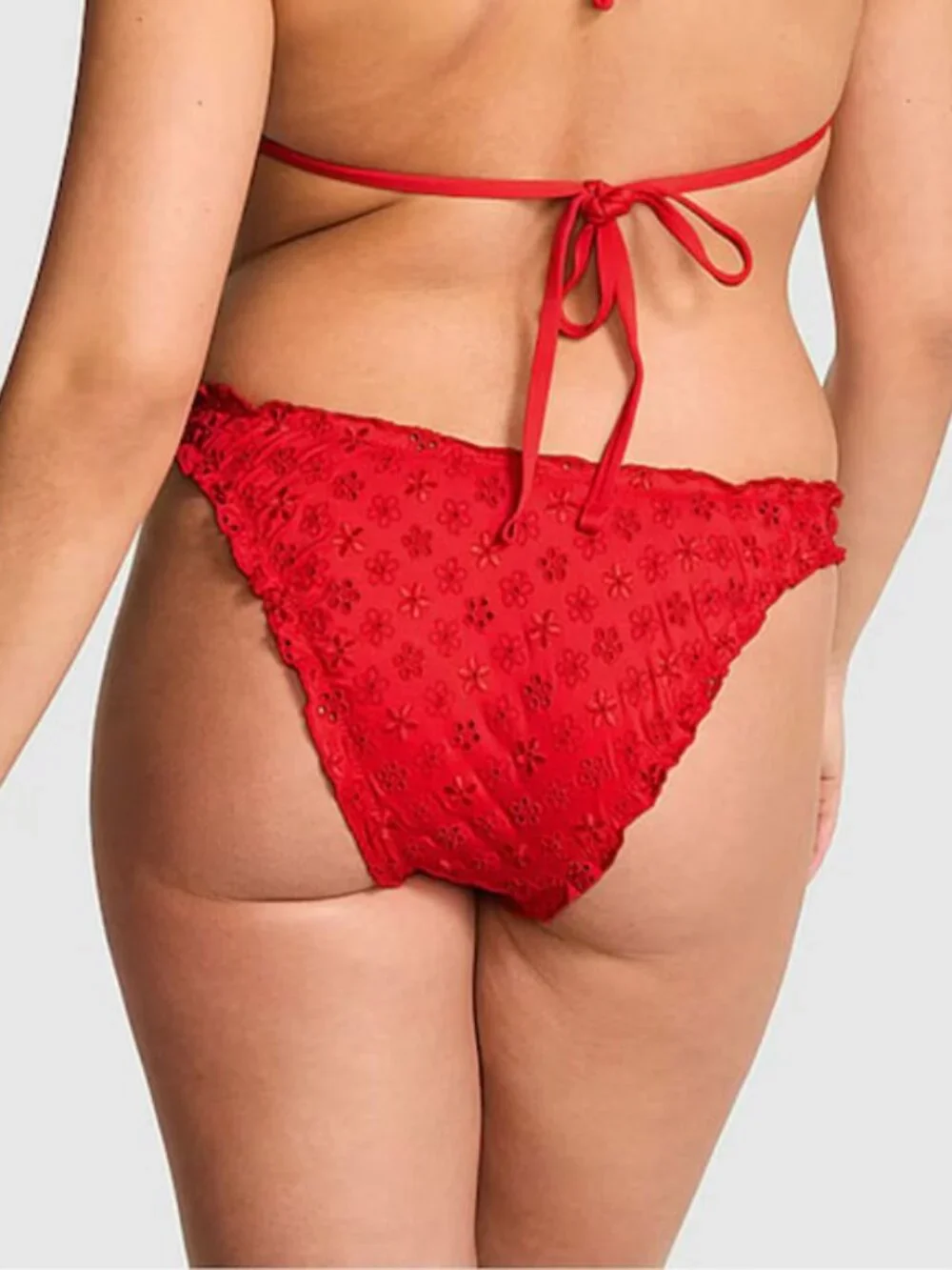 New! PINK x Frankies Bikinis Red Hudson Eyelet Cheeky Bikini Bottom 39212